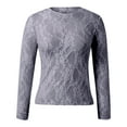 thumbnail image 4 of SNKSDGM Women's Plus Casual Easter Shirt Plus Size Tops for Women Summer Loose fit Women's Mesh Top Long Sleeve Neck Sheer Blouse See Through Floral Lace Tops Womens Shirts Plus Size Long Sleeve, 4 of 7