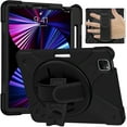 thumbnail image 2 of For iPad Air 11 inch Case 7th/6th (M3/M2) 2025/2024, 360 Hand Strap, Shoulder Strap, Kickstand, Rugged Drop Protection, Black, 2 of 7
