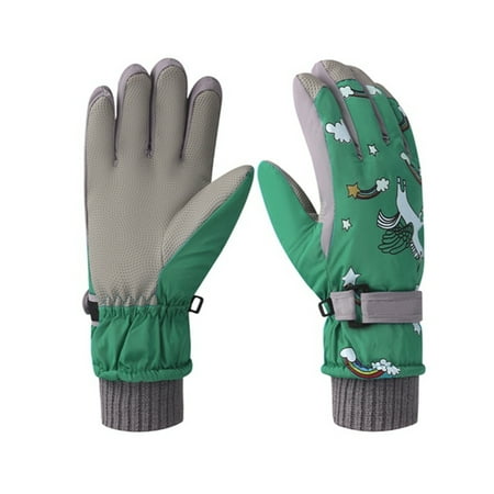 GYRATEDREAM Kids Winter Gloves Snow Waterproof Ski Cold Weather Windproof Outdoor Cycling Skiing & Snowboard Gloves for Boys Girls for 4-12Y Green