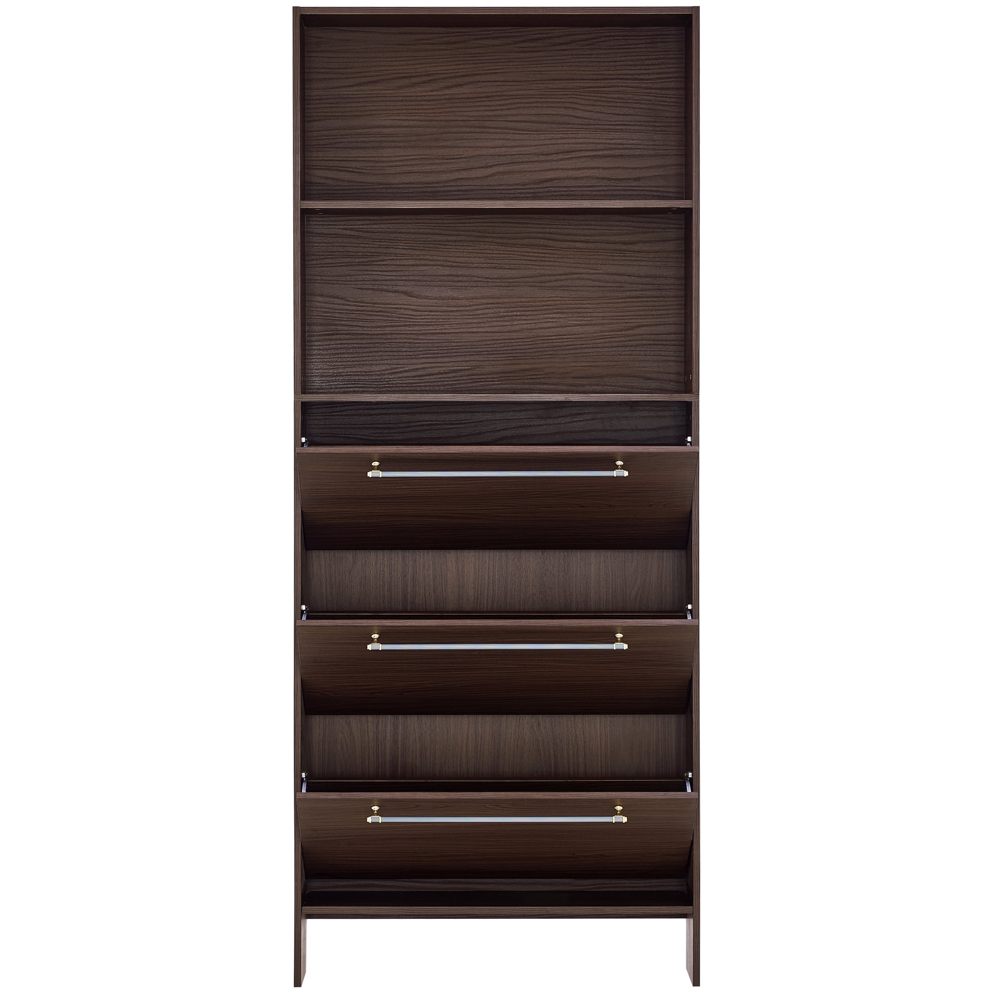 Euroco 12 Pair Shoe Organizer with Top Storage Shelves, Narrow Shoe Cabinet with 3 Flip Drawers, 78.75'' Tall Shoe Rack with Open Shelves
