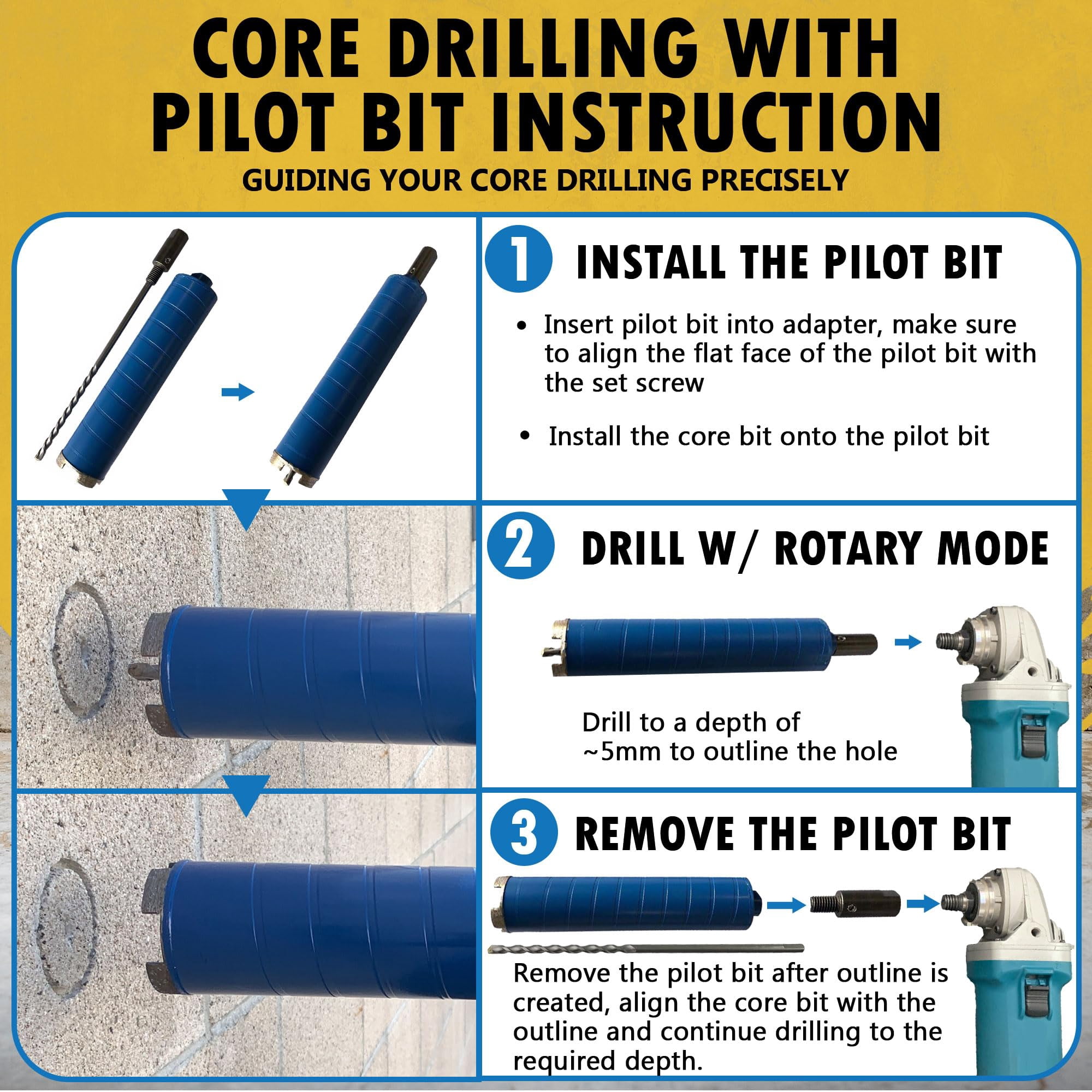 EDiamondTools 2" Diamond Core Drill Bit for Brick, Block w 5/8"-11 Pilot Bit Adapter