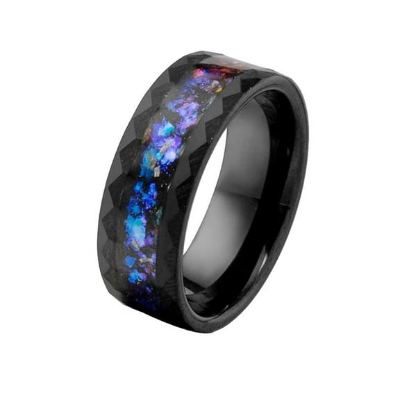 PAMTIER Men's Women's Stainless Steel Personalised Creative Starry Night Ring Black Size 7