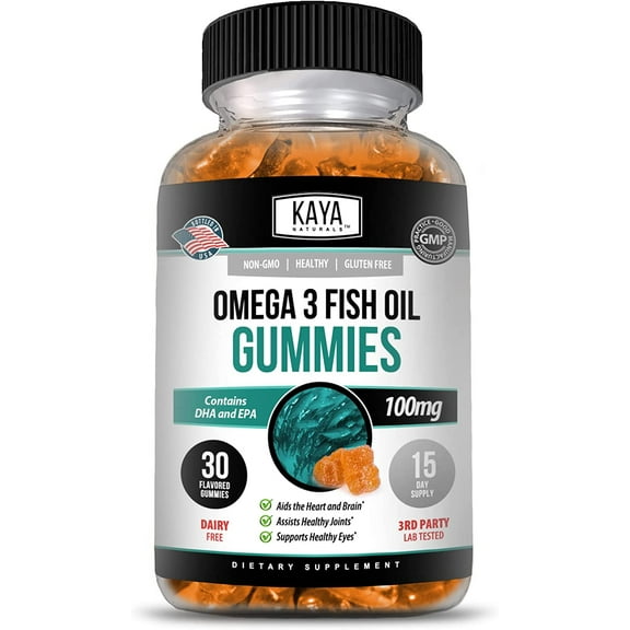 Kaya Naturals Omega 3 Fish Oil Gummies | Best Source of Omega 3 | Fish Oil Supplement with EPA & DHA Fatty Acids | Helps Support Brain, Eye & Joint | Heart Health & Immune Support | Non-GMO - 30 Count