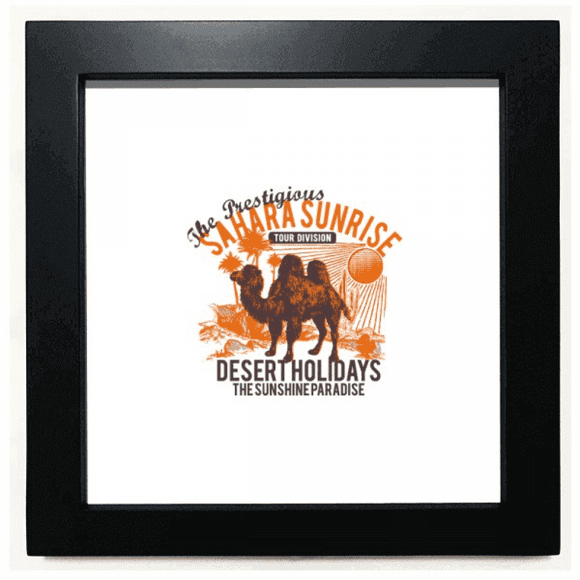Sunshine Paradise Desert Holiday Camel Animal Black Square Frame Picture Wall Tabletop