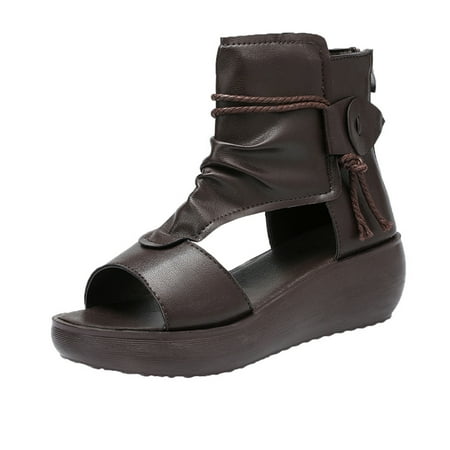 

A1 new home gifts for home Women s Fashion Thick Bottom Wedge Sneakers Ladies Ourdoor Zip Up Platform Shoes Pu Brown