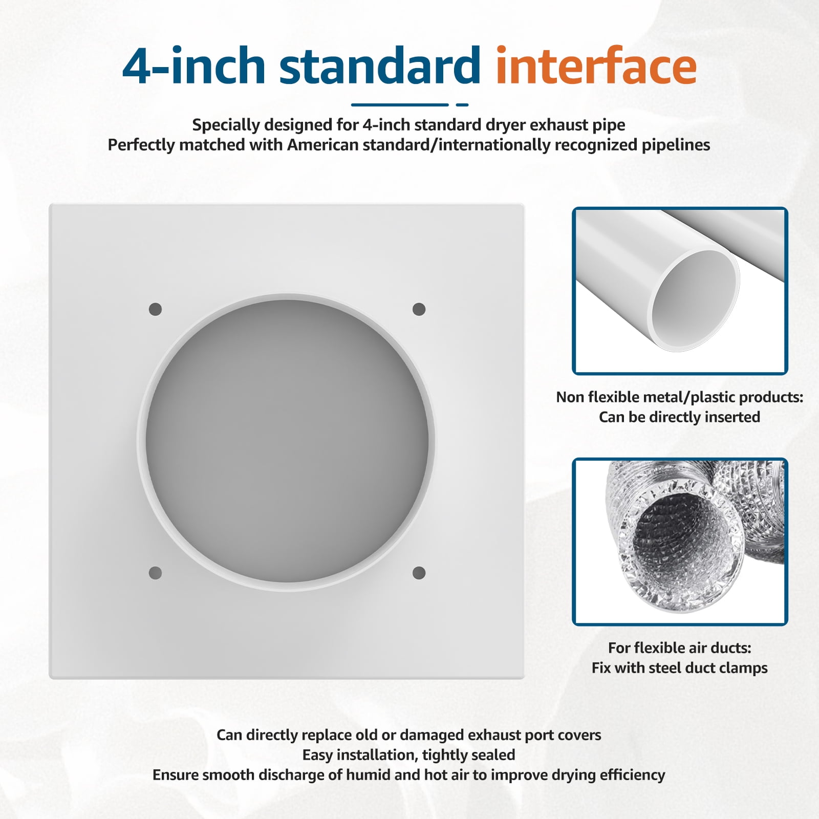 4 Inch Carbon Steel Square Dryer Vent Guard Hood High Strength Auto Closing Exhaust Exterior Vent Cover for Bathroom Kitchen Garage