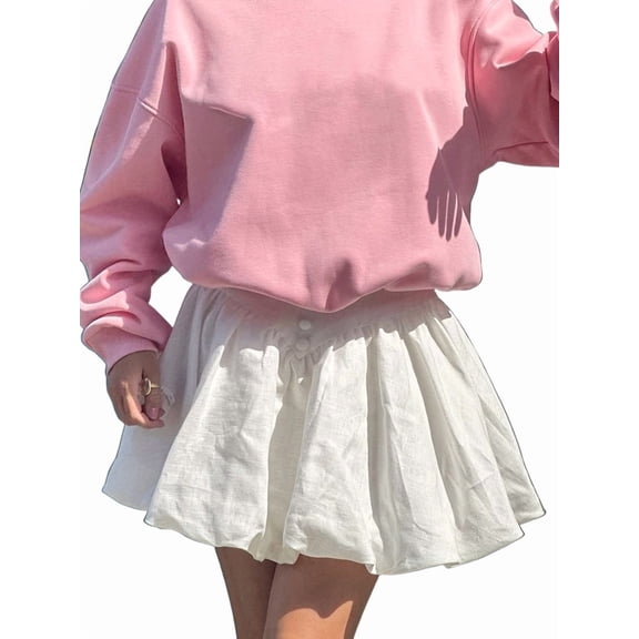 Women'S Y2k Bubble Skirts Pleated High Waist Puffy A Line Flared Mini Skirt White S