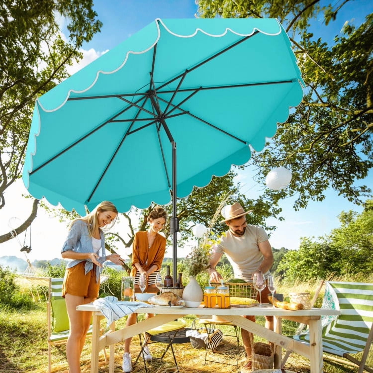 GVN Outdoor Patio Umbrella,Patio Umbrella,10 Feet Patio Umbrella Outdoor Market Umbrella with Crank Tilt Adjustment-Turquoise