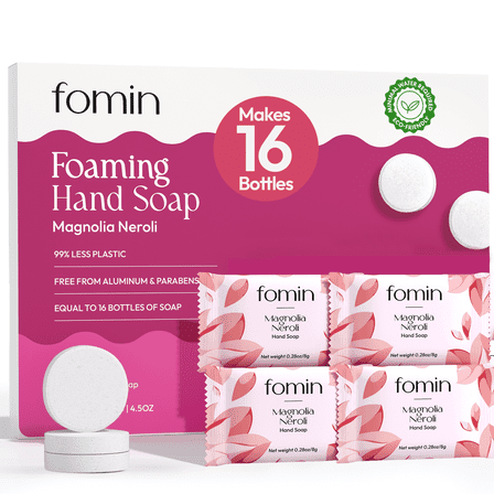 FOMIN Foaming Hand Soap Refills (16 Pack) - Magnolia Neroli Foaming Hand Soap Tablets - Skin Friendly Foam Soap Refill for Hand Wash - Makes 128 fl oz (16 x 8 fl oz)