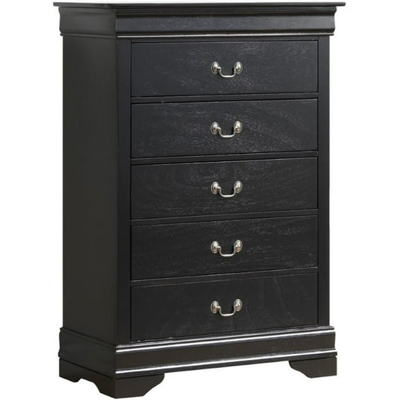 Pemberly Row Contemporary Transitional 5 Drawer Chest in Black