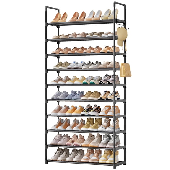 10‑Tier Tall Shoe Rack, 32.2" Wide Black Shoe Organizer, Sturdy Freestanding Shoe Storage Shelf, Space‑Saving Shoe Holder for Closet, Entryway, Bedroom, Holds up to 50 Pairs of Sneakers, Boots and Sl