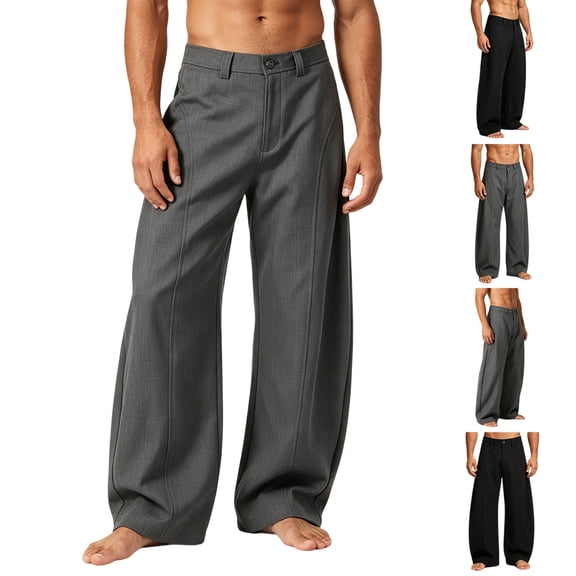 Men's Wide Leg Pleated Bootcut Pants Zipper Fly Baggy Commuter Pants Casual Business Dress Pants Slacks Trousers Dark Gray