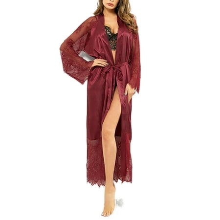 

Women Sexy Lace Satin Skirt Nightgown Silk Lace Robe Dress Nightdress Sleepwear