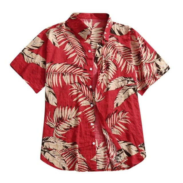 Camisas Hombre Vestir Manga Beach Hawaii Casual Blouse Imprime la blusa de Button Men's Top Fashion Imprime la blusa de Short Men (Red, S)