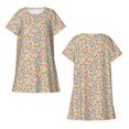 thumbnail image 3 of Bixox Watercolor Wildflowers Pattern Women's Nightgown, Soft & Breathable Sleepwear, Round Neck Knee-Length Pajama Dress,Loungewear for Home & Sleep, 3 of 7