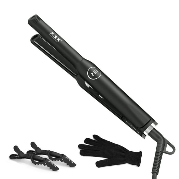 K&K Flat Iron Small Mini Tourmaline Titanium Hair Straightener 0.5 inch Plate 4D 360°Swivel LED Display for Woman Short Hair Adjustable Temperature Dual Voltage Auto Shut Off