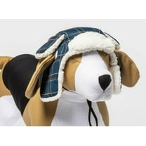 Boots & Barkley Dog Cat Pet Trapper Sherpa Lined Flannel Hat - Navy - M/L