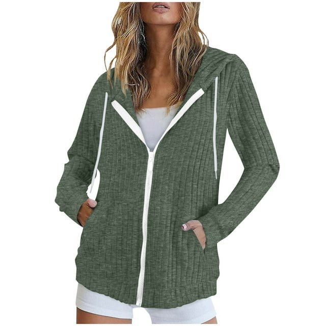 Erwazi Cardigan Sweaters for Women Ribbed Knit Zip Up Hoodies Long Sleeve Tunic Tops Lightweight Cardigans Jackets