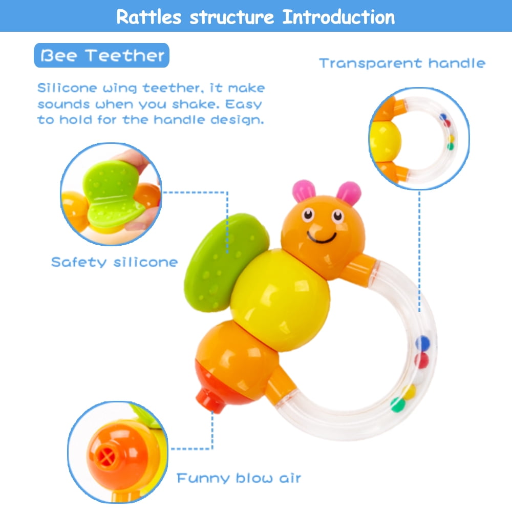 GOODWAY Baby Rattles 0-6 Months,Infant Toys for babies 6-12 months, 8 Pcs Teether Grab Shaker Rattle Set, Newborn Development Birthday Gift 2 3 4 5 7 9 10 Month Boy Girl (Multicolor)