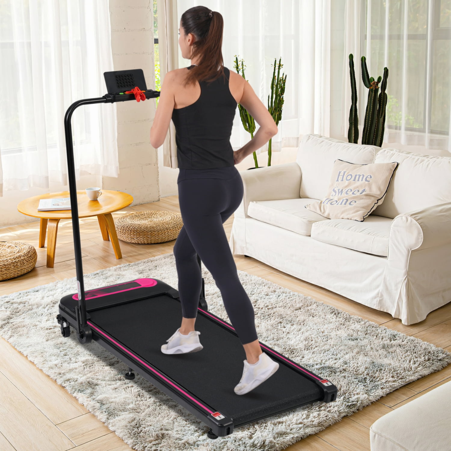 2.5HP Folding Walking Pad Treadmill for Home Office, 0.5-7.5MPH Speed, 300LBS Capacity, Incline, LED Display, Remote Control, No Installation, Shock Absorbing