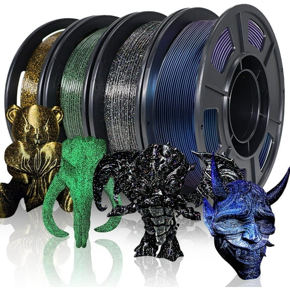 Glow in The Dark PLA 3D Printer Filament Bundle, 4 Colors 250g Spools (1kg Total) 1.75mm, Green Blue Purple Rainbow, Luminous Effect for Night, Vacuum Packed