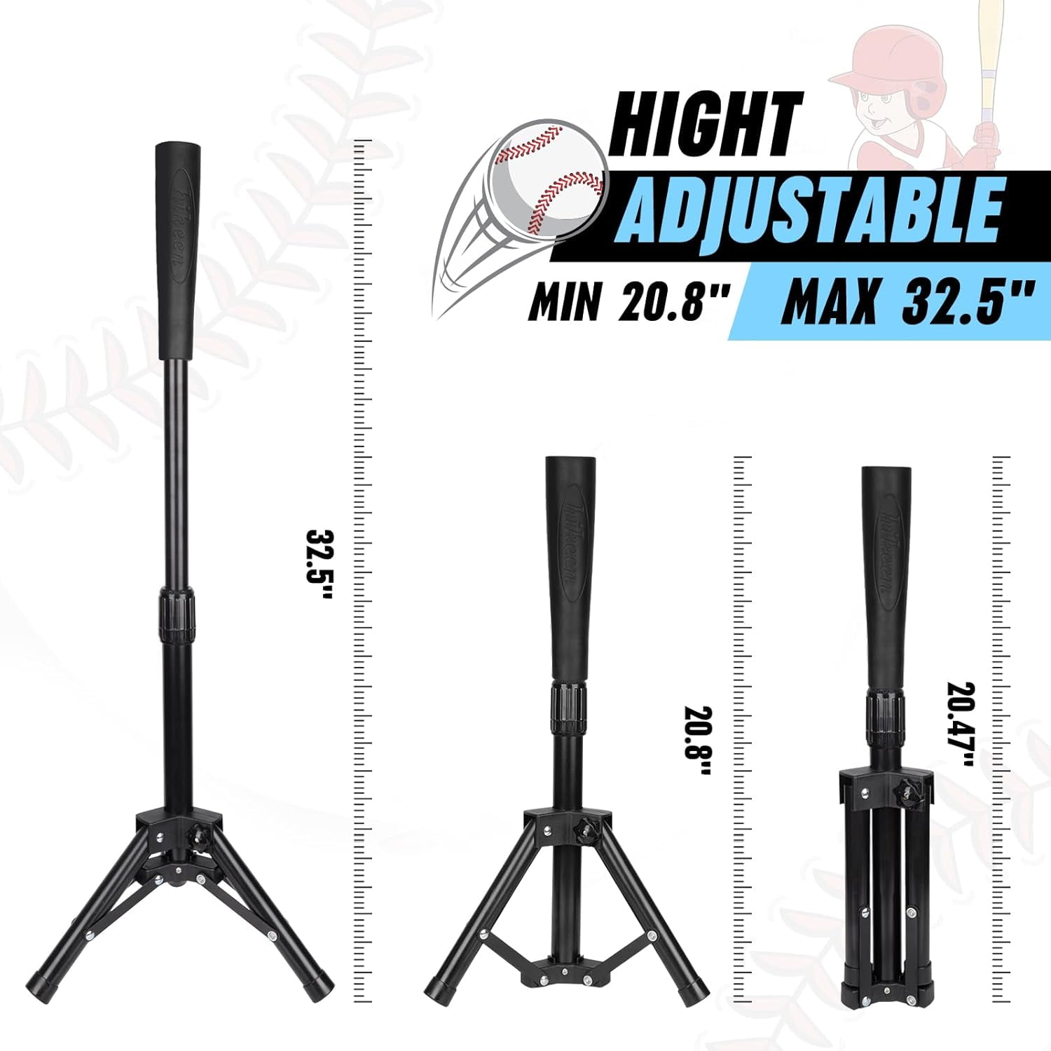 Adoreal Baseball Tee for Kids, Baseball Tee Baseball Batting Tee for Kids Softball & Baseball Practice Tee Easy Adjustable Height Portable Hitting Tee with Carry Bag(Black)
