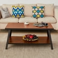 thumbnail image 3 of 2 Tiers Rectangle Coffee Table with Storage Shelf Mteal Frame,Brown 20" height, 3 of 9