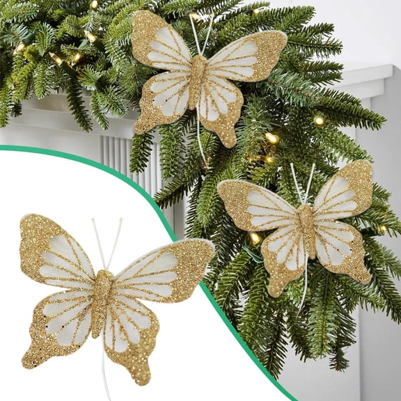 Clearance Christmas Decoration Christmas Tree Ornaments Glittery Butterflies Clasps for Floral Arrangements and DIY Decorations,1pcs