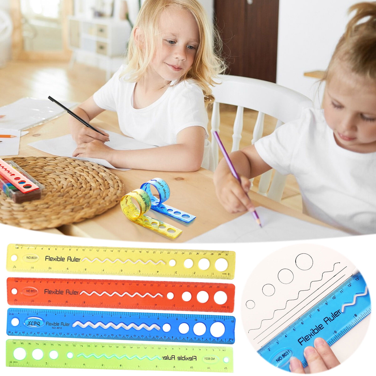 Yhmxh Flexible Ruler, 12 Inch Rubber Plastic Ruler, Transparent Bendable Rulers, Shatterproof Straight Edge Ruler Soft Ruler for Office,Dual Side Rulers Office Ruler Straight Soft Ruler, Red