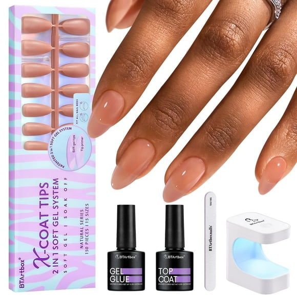 Kit de uñas BTartBox Almond Nail Tips con 150 uñas postizas y lámpara