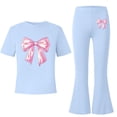 thumbnail image 6 of ATOGUTA Girls Going Out Outfits Kids Short Sleeve T-Shirts and Elastic Waist Flared Pants Size 5T-15 Teens Summer Cute Clothes Sets Light Blue, 6 of 7