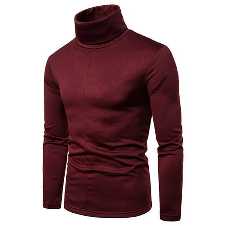 Mens Basic Turtleneck Solid Casual Knitted T-Shirt Pullover Tops Ski Cycling Hunting Compression Base Layer Sweater