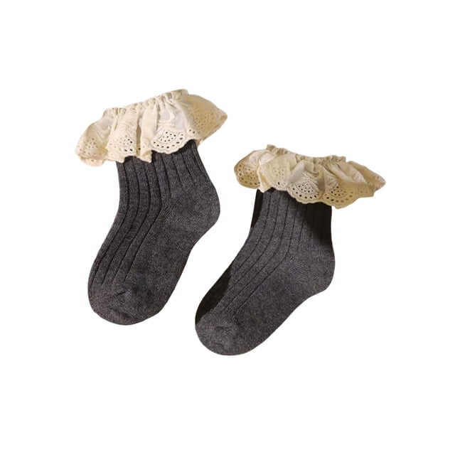 xiaxaixu Toddler Ribbed Sock Pair, Lacing Hem Elastic Cuff Middle Stockings