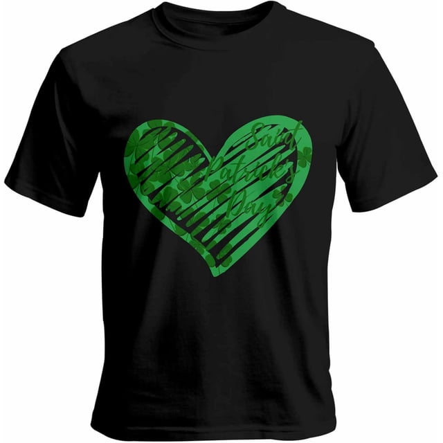 Camisetas informales de manga corta con trébol de corazón verde para hombre, camisetas gráficas