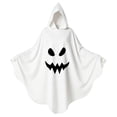 thumbnail image 3 of siminsem Halloween Adult Ghost Poncho, White Hooded Cape with Jagged Grin Face Print, Spooky Outfit for Women Men Party Dress Up, Blue,90*160, 3 of 3