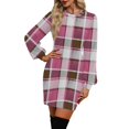 thumbnail image 6 of Women's Casual Dress Long Sleeve Round Neck Solid Color Classic Fit Midi Dress for Spring Fall Daily Wear,Purple Pink,S, 6 of 6