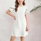 thumbnail image 1 of Vestido de manga corta con cuello redondo de color liso para niñas de medianas y grandes, informal, cómodo y de poliéster., 1 of 8