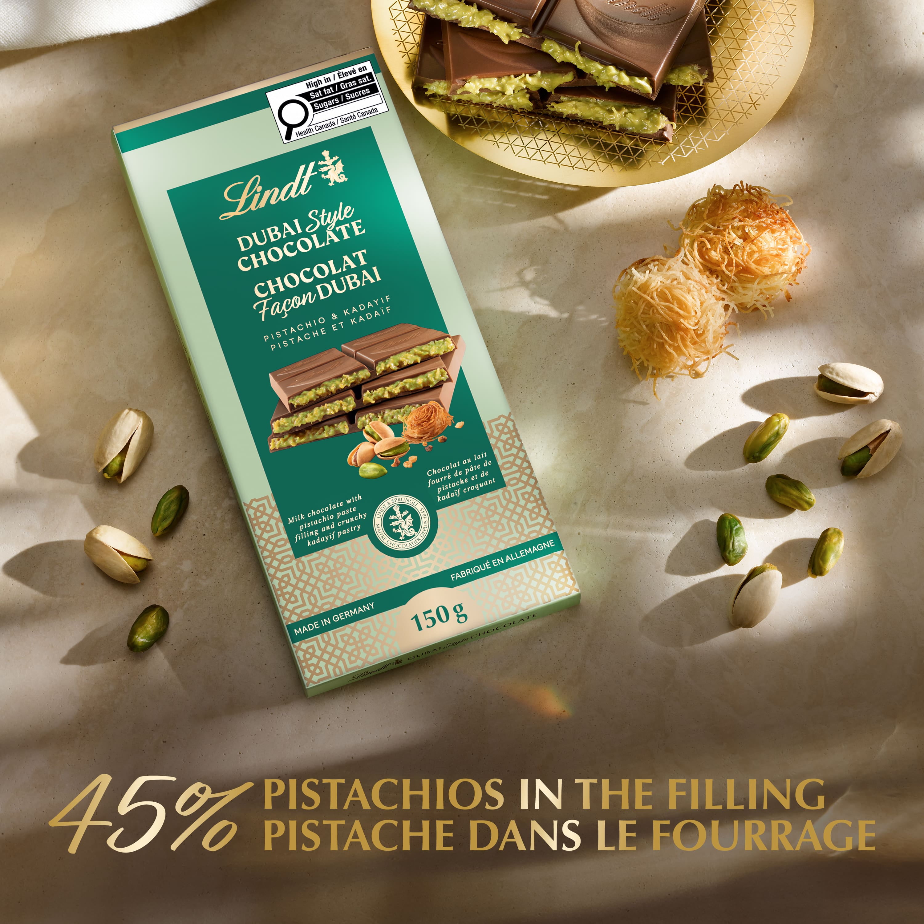 Barre de chocolat façon Dubaï de Lindt, 150 g LINDT DUBAI STYLE LAIT