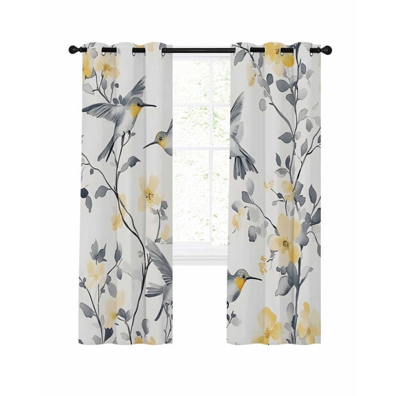American Pastoral Blackout Curtains 84 Inch Length Yellow Flowers Bird Leaf Thermal Insulated Window Curtain Window Drapes 2 Panels for Bedroom Living Room 52"Wx84"L