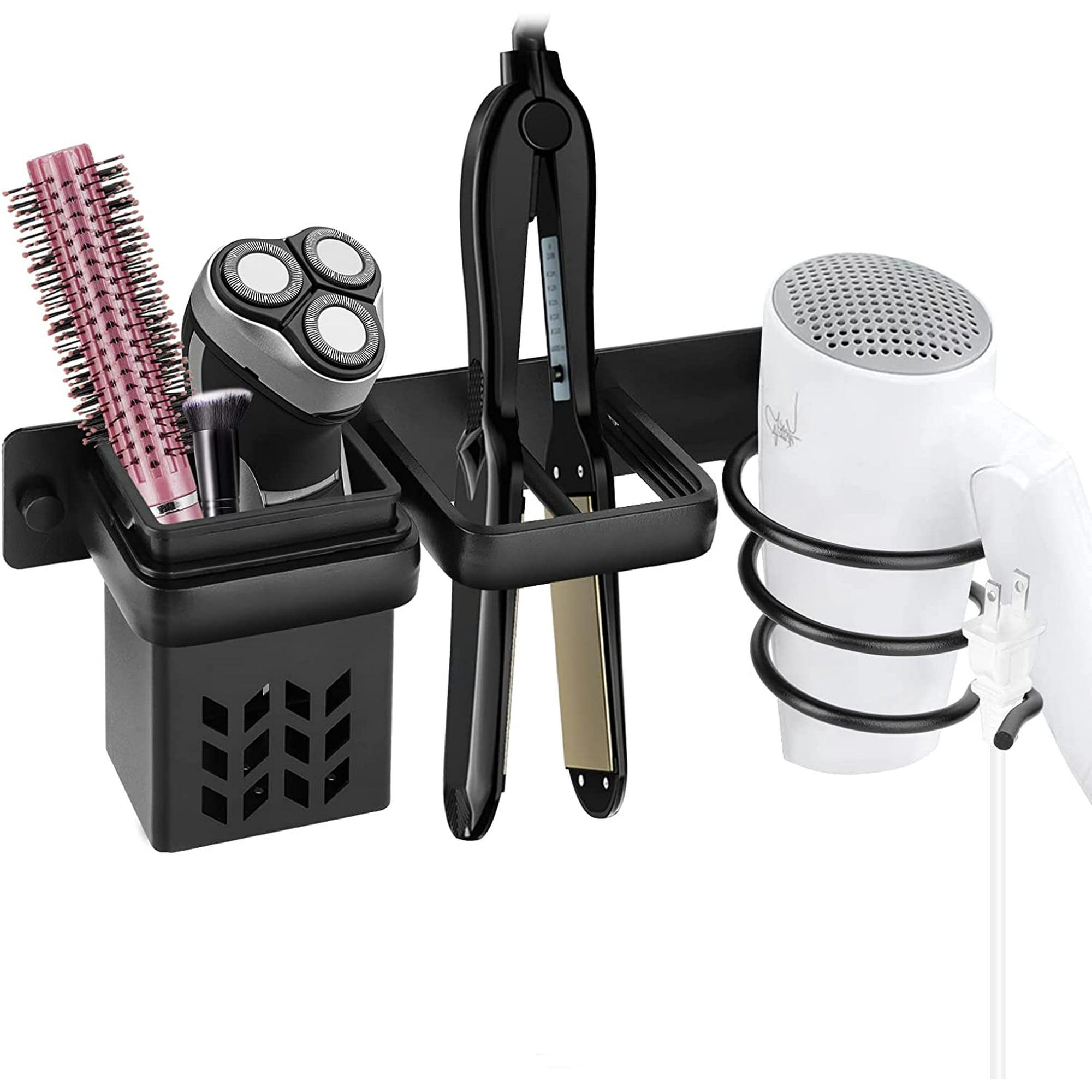Hair Dryer Holder Wall Mounted Hair Dryer Holder Hair Dryer and Straightener Holder for Storage Hair Brush Hair Dryer Straightener Black