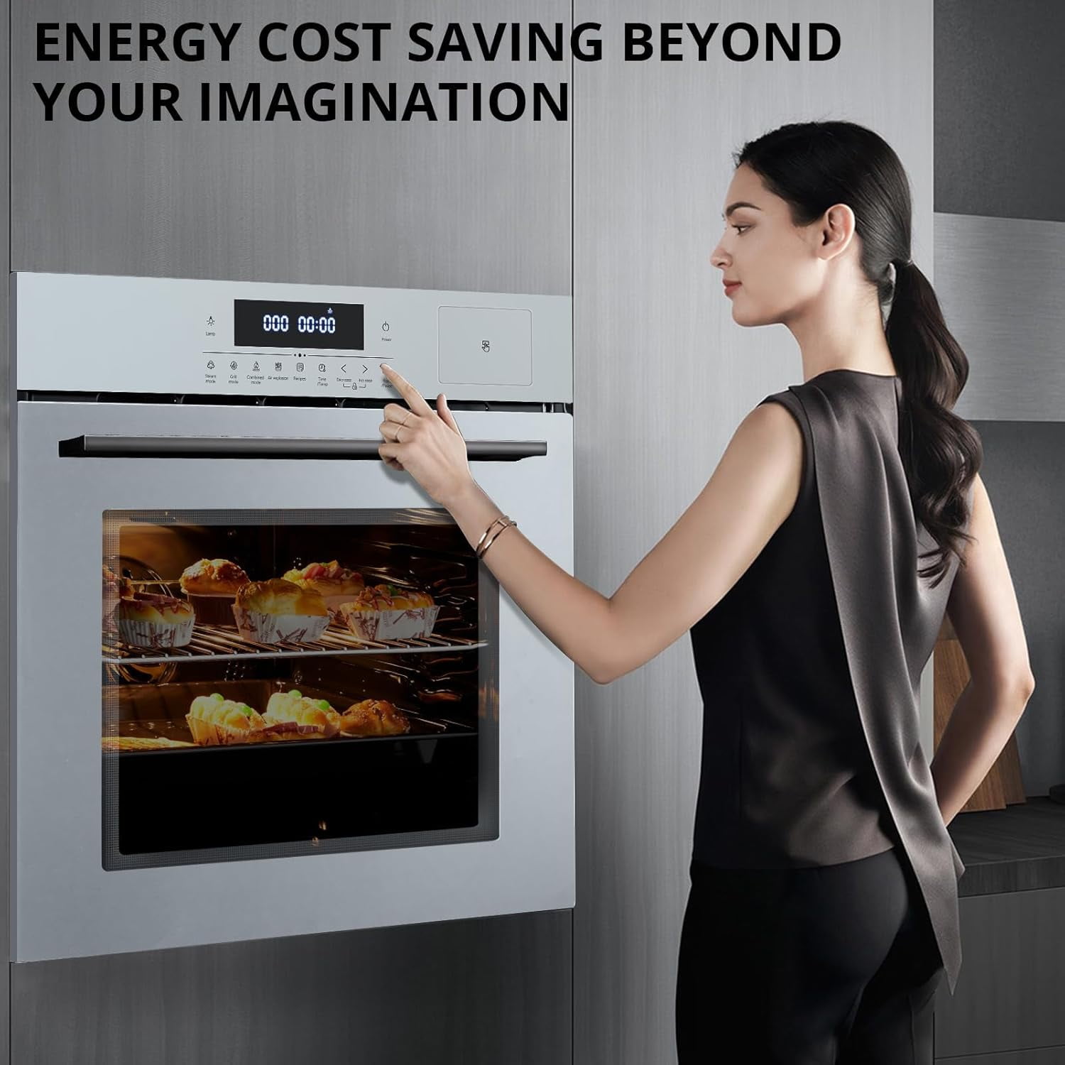 24" Single Wall Oven, 2.5 Cu.ft Built-in Timer-Convection Electric Wall Oven with 8 Baking Modes, 3000W, 240V, Stainless Steel, 3D Surround Heating, Timer, Touch Control, Safety Lock, Silver