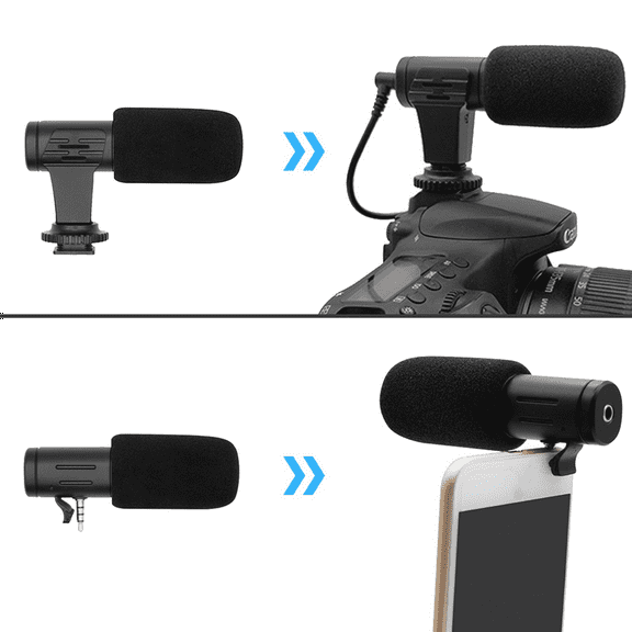 2X Video Microphone on-Camera Mini Condenser Record Interview Vlog Mic for Phone DSLR Camera 3.5mm Microphone,2 x microphone kit,Black