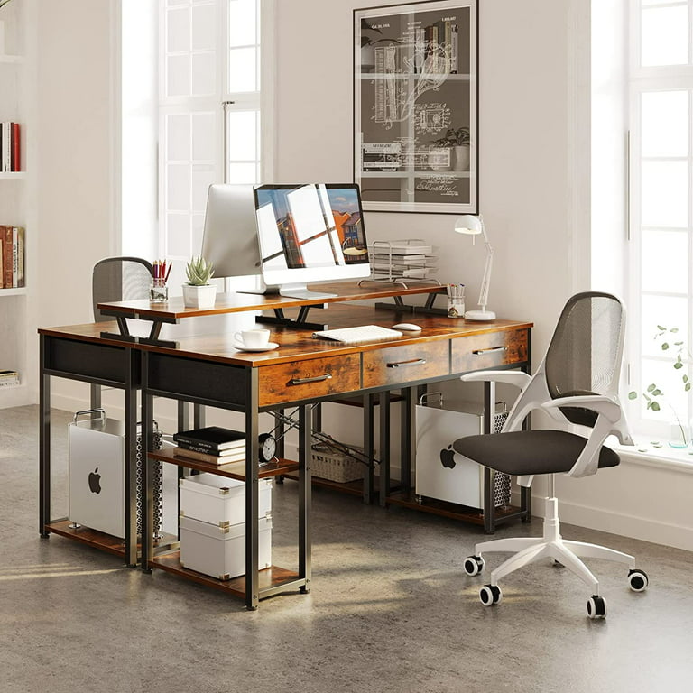 48 Inch Computer Desk With Drawers And Storage Shelves, Home Office Desk  With Monitor Stand, Modern Work Study Writing Table Desk For Small Spaces,  Vintage - Walmart.Com