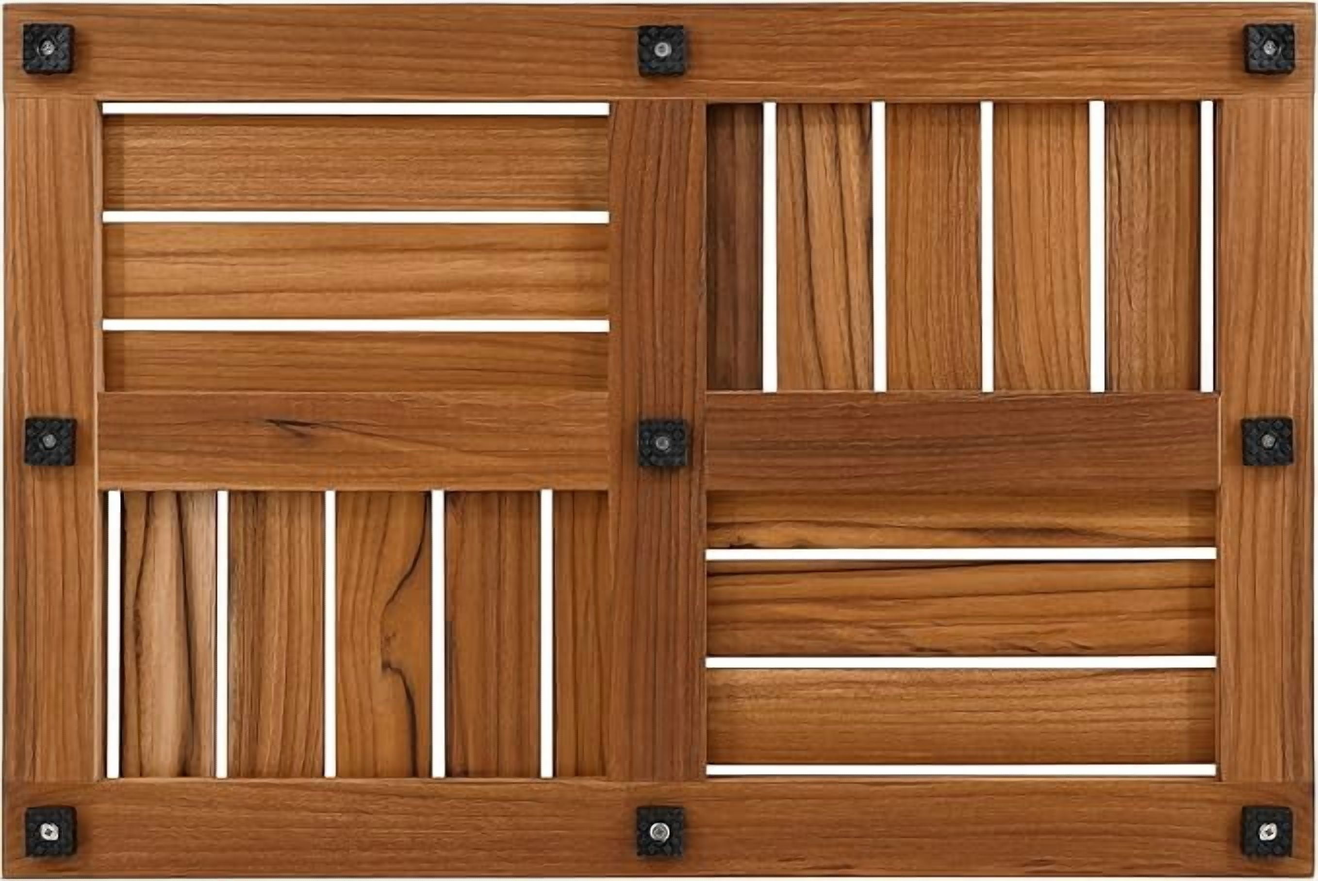 Utoplike Teak Wood Bath Mat, Wooden Shower Mat for Bathroom, 24 x 16 inch Non Slip Wood Floor Sturdy Mat for Inside Shower Luxury Spa Home or Outdoor