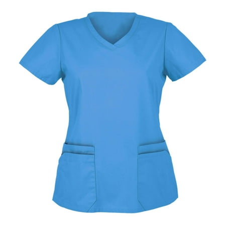 

Women s V Neck Medical Scrub Tops Short Sleeve Working Uniform Solid Color Nurse Tops Cute Health Clinic Clothing