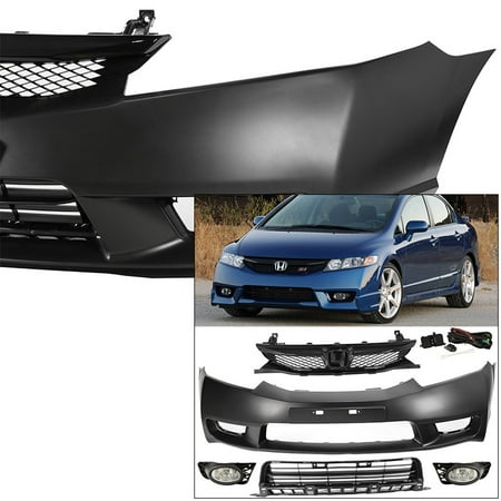 - Front Bumper Cover w Grille Fog Lights 06-11 For Honda Civic 4D SI Style Trim