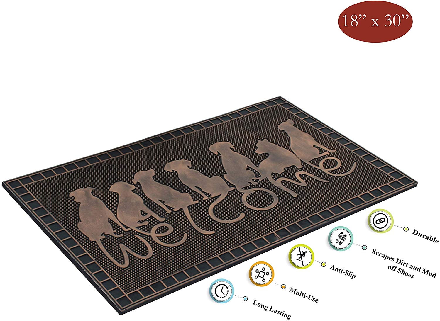 A1HC Rubber Pin Doormat Dogs Tails Welcome Mat, Beautifully Copper Finished Outdoor Indoor Entance Mats 18" X 30"