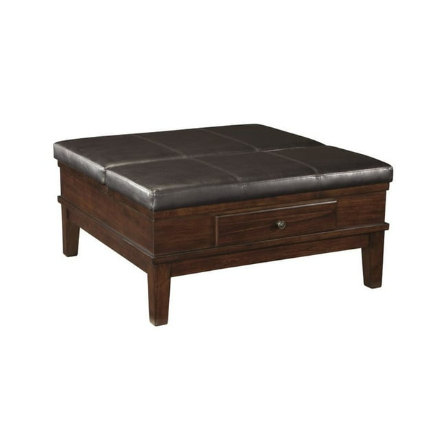 Ashley Furniture Gately Square Coffee Table Ottoman in Medium Brown