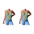 thumbnail image 3 of Qarigey Chaleco con cuello en V profundo, camisola informal, Top corto, accesorios de ropa de verano Verde L 2Conjunto, 3 of 6