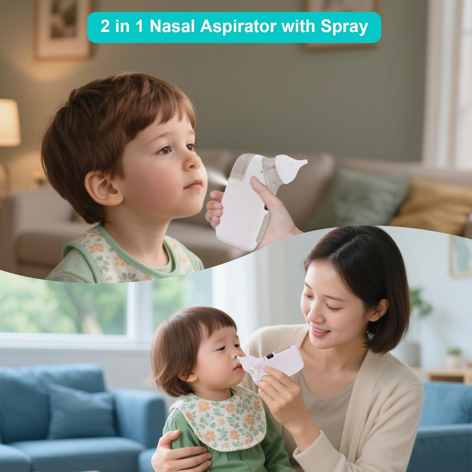 Nasal Aspirator for Baby, 2-in-1 Electric Baby Nasal Aspirator with Sprayer – Baby Nose Sucker, Nose Sucker for Baby – 5 Adjustable Suction Levels, Quiet, Music & Lights